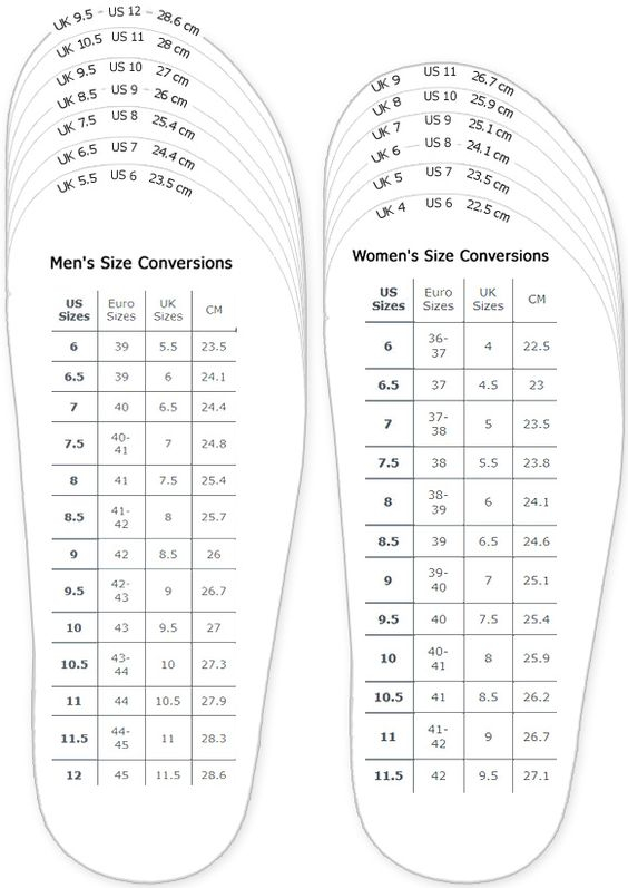 Adult shoe size chart Sovereign Lake Nordic Centre