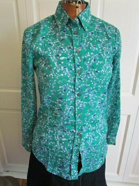 Banana Republic Blouse Green With Blue And White Floral Size XS EBay