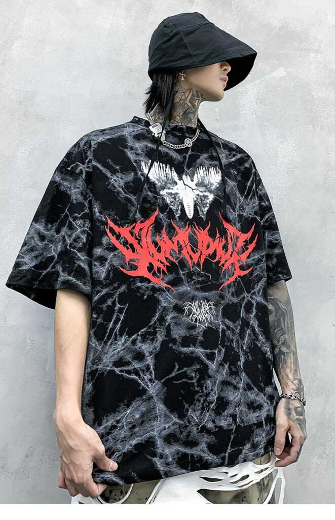 Bat Print T Shirt Grunge Clothing Store