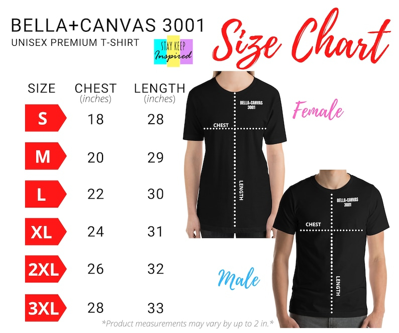 Bella Canvas 3001 Black Unisex T Shirt Size Chart Inches cm Etsy