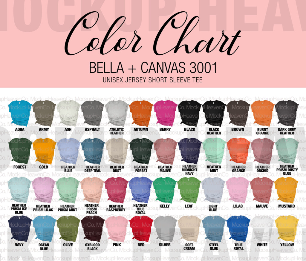 Bella Canvas 3001T Size Color Chart ALL 18 COLORS Etsy - Size-Chart.net