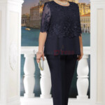 Black Plus Size Mother Of The Bride Pant Suit With Jacket 3PC Trousers