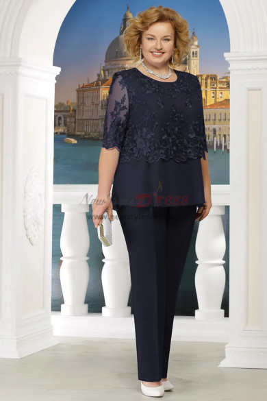 Black Plus Size Mother Of The Bride Pant Suit With Jacket 3PC Trousers 