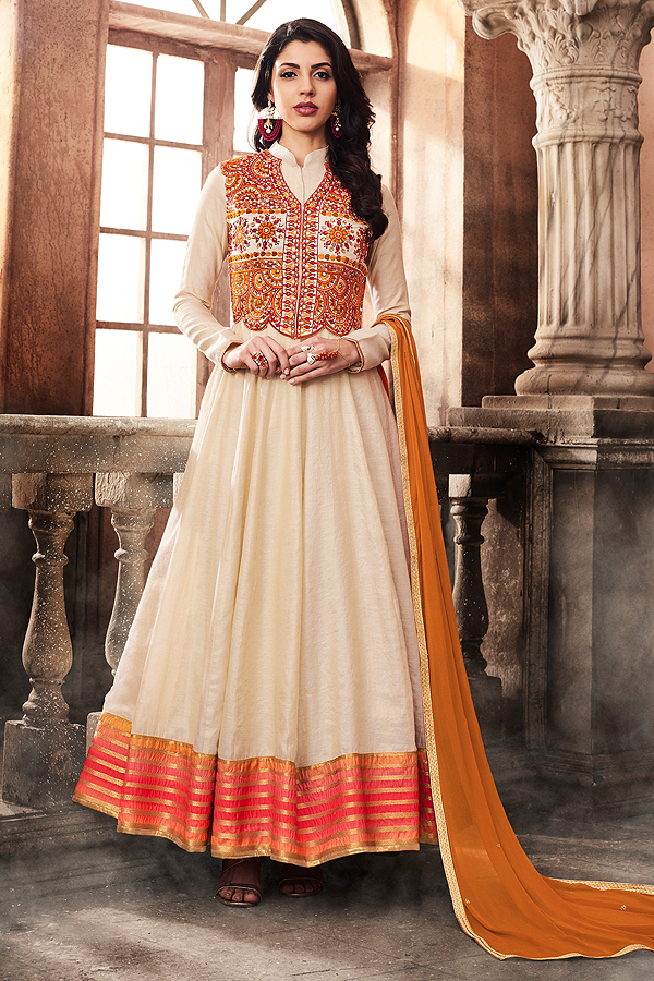 Buy Art Silk Designer Anarkali Suit With Embroidered Jacket Online