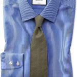 Charles Tyrwhitt Slim Fit Non Iron Stripe Blue And White Cotton Dress