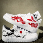 Custom Sneakers Nike Air Force 1 Red Dragon The Great Wave Off