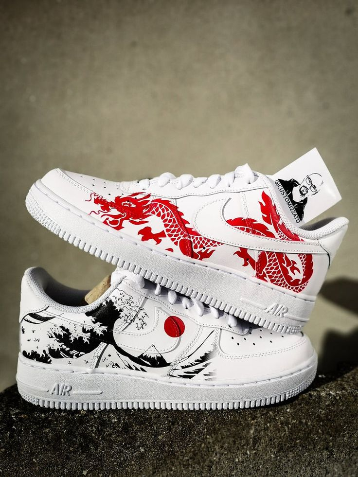 Custom Sneakers Nike Air Force 1 Red Dragon The Great Wave Off