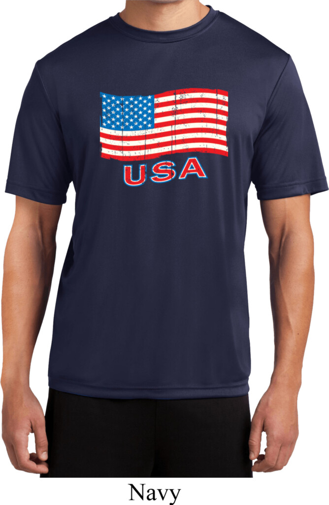 Distressed USA Flag Mens Moisture Wicking Shirt Distressed USA Flag 