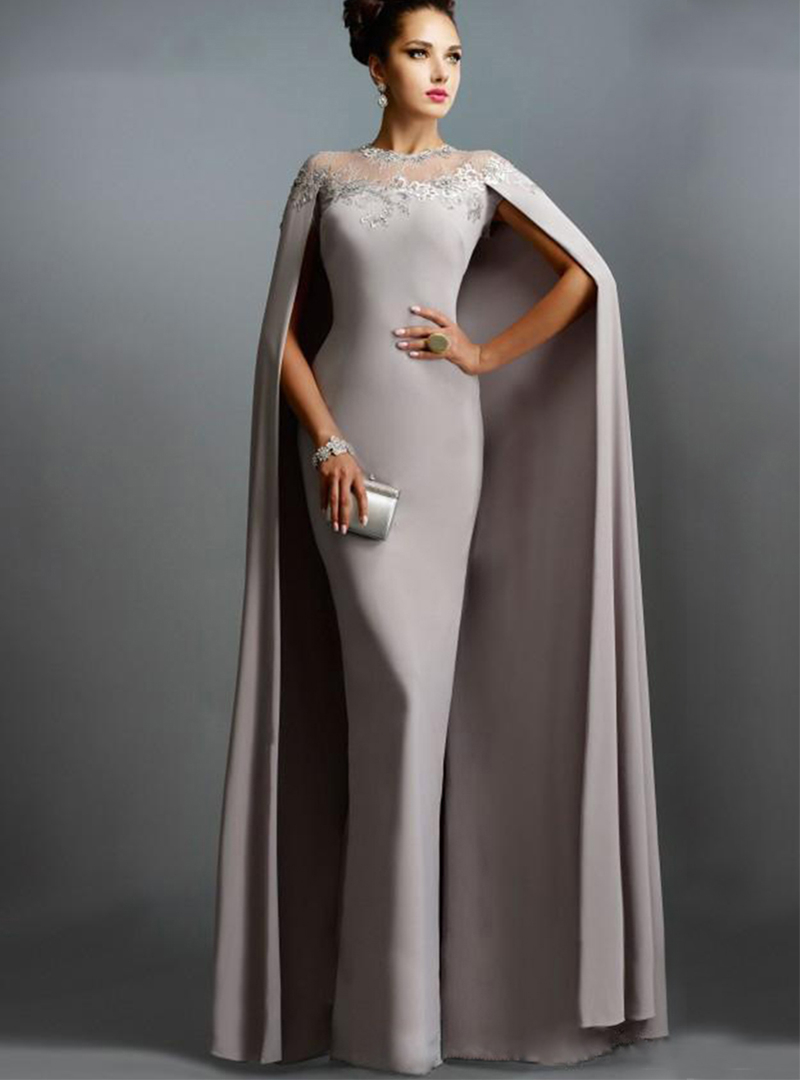 Elegant Cape Sleeveless Fishtail Evening Dress Fancylooks