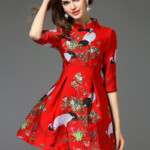 Floral Crane Embroidered Cheongsam Mini Dress Fancylooks