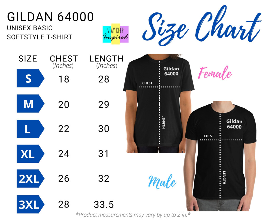 Gildan 64000 Black Unisex T shirt Size Chart Inches cm Etsy Canada