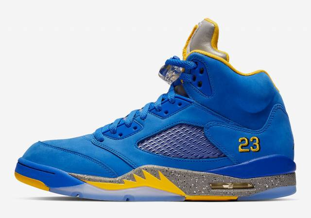 Grade School Youth Size Nike Air Jordan Retro 5 Blue Laney Fashion