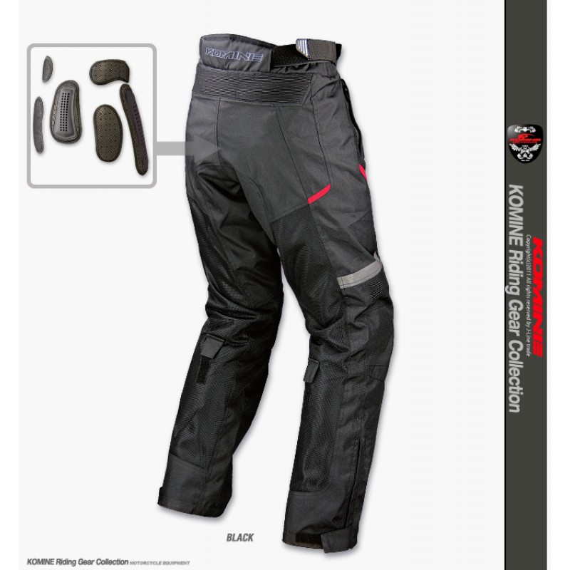 Komine PK 707 Ragusa Full Armored Mesh Motorcycle Riding Pants Black