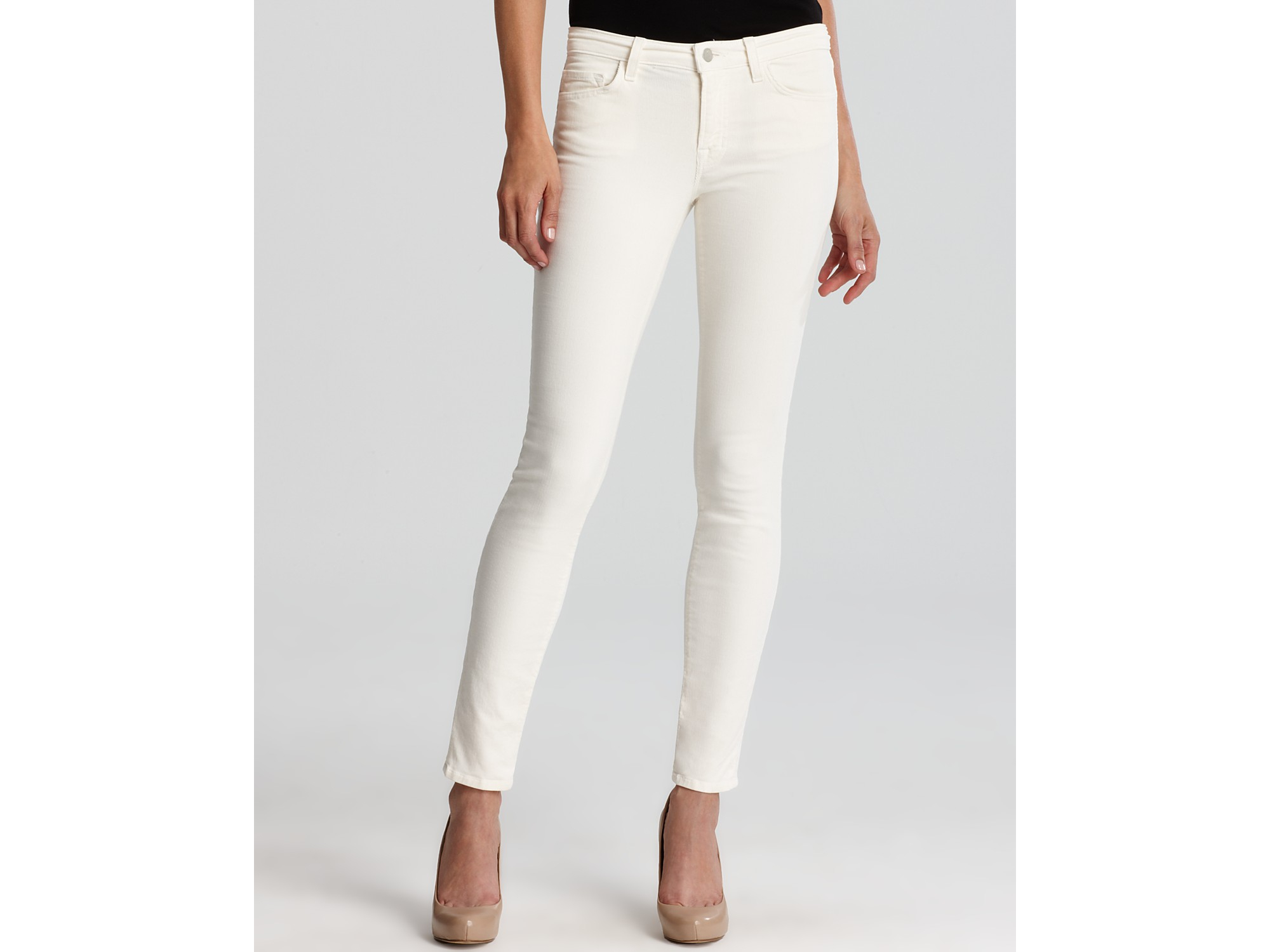 Lyst J Brand Pants Mid Rise Skinny Corduroy In White In White Size