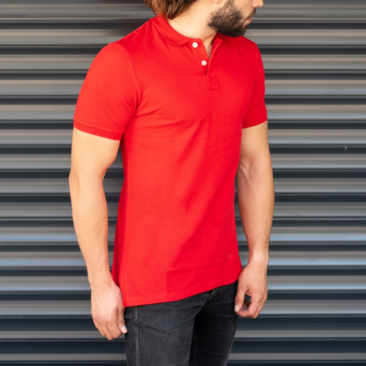 Men s Classic Slim Fit Longline Polo T Shirt Red