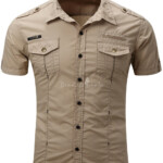 Men s Cool Shoulder Strap Double Flap Pocket Short Sleeve Simple Plain