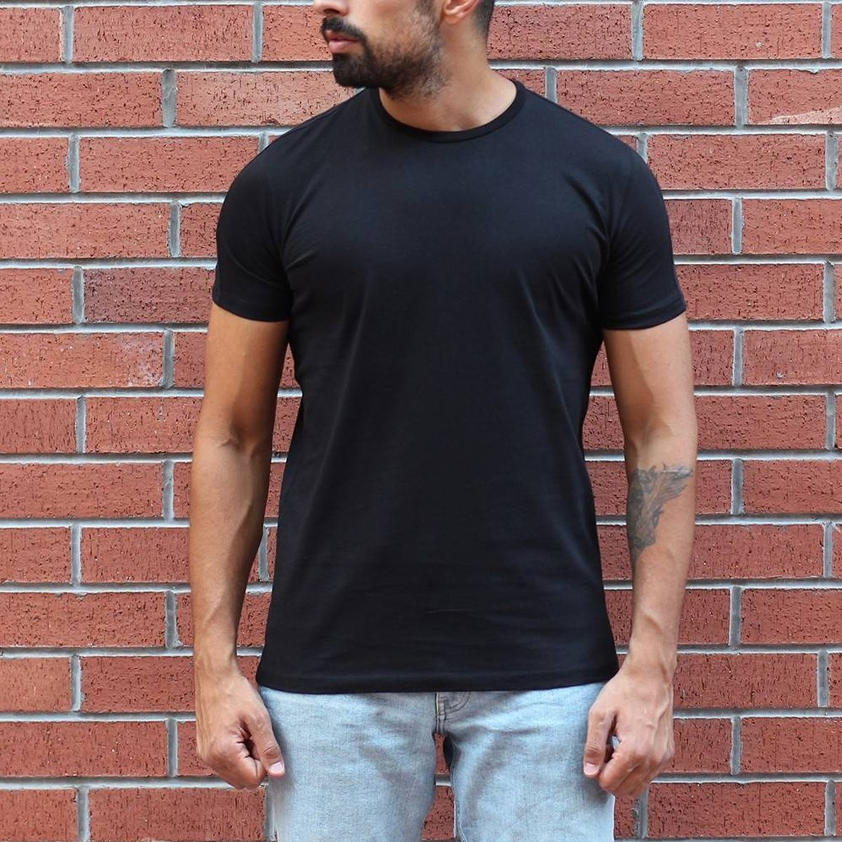 Men s Round Neck Stylish Basic T Shirt Black