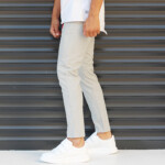 Men s Slim Fit Lycra Sport Pants Cream