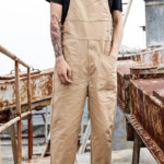 Men s Vintage Solid Color Large Pocket Front Loose Casual Work Bib