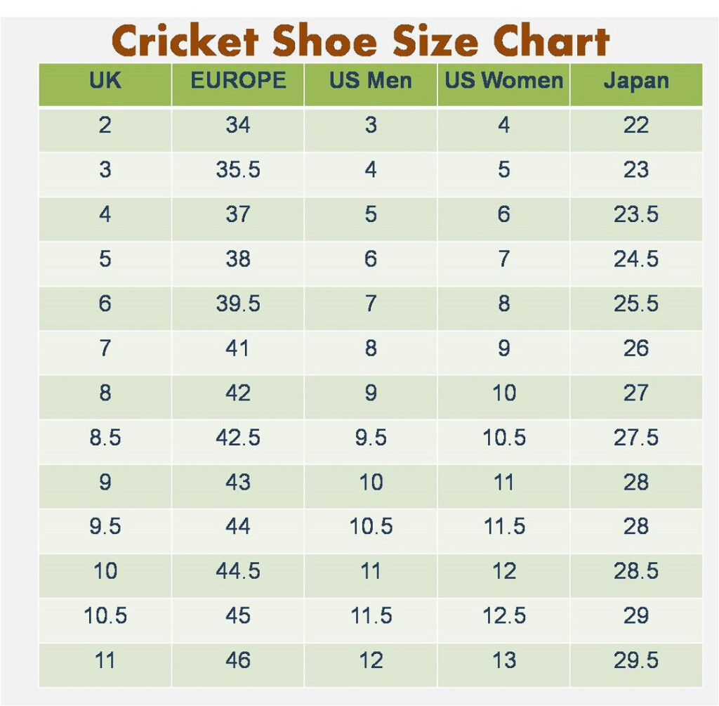 Men Shoe Size Charts Activity Shelter