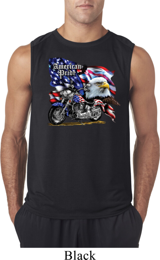 Mens Biker Shirt American Pride Motorcycle Sleeveless Tee T Shirt 