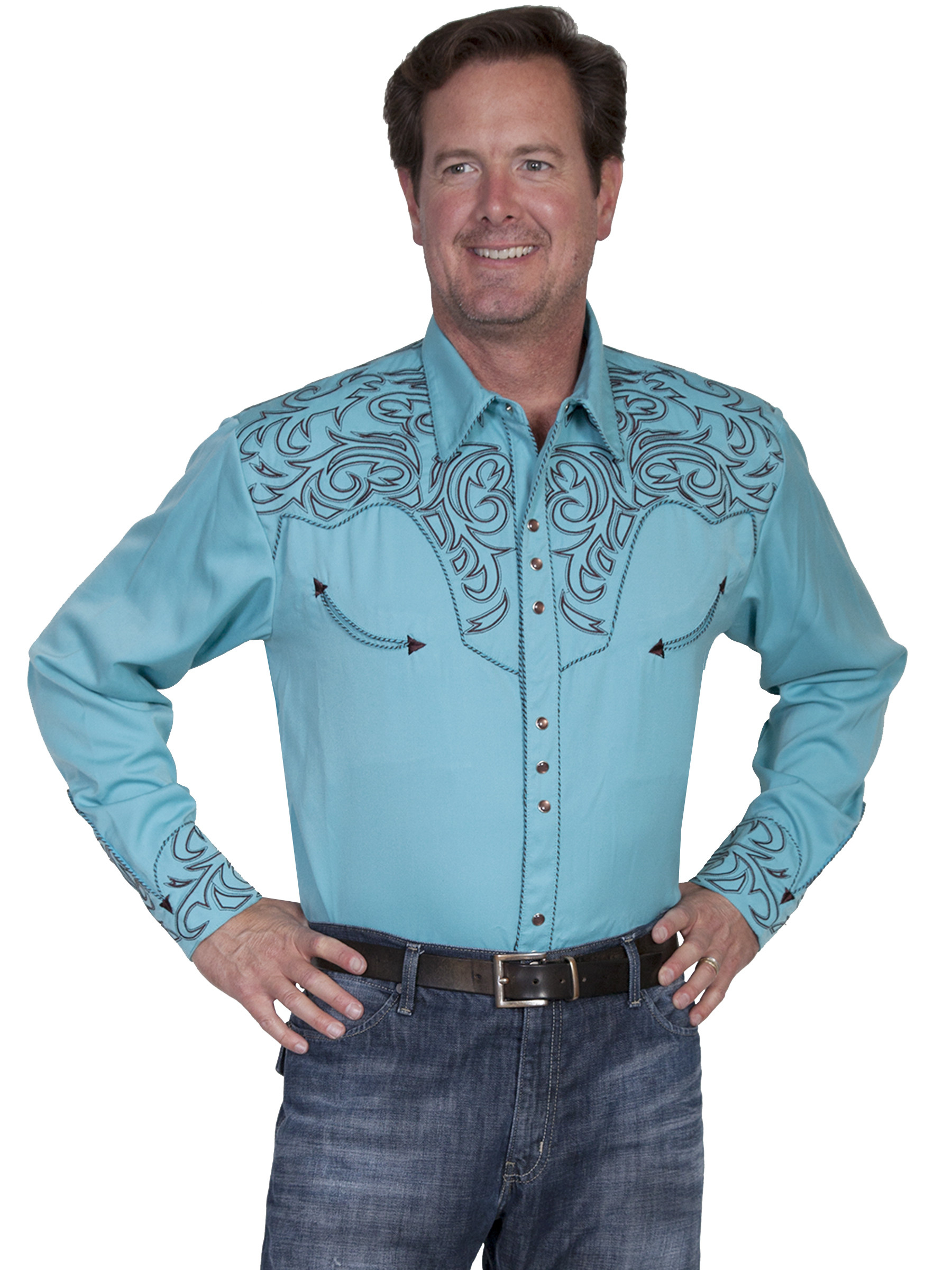 Mens Embroidered Western Shirt Wagon Train