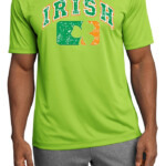 Mens Shirt Distressed Irish Shamrock Moisture Wicking Tee T Shirt