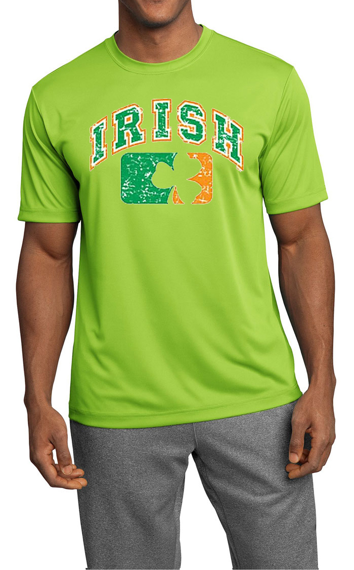 Mens Shirt Distressed Irish Shamrock Moisture Wicking Tee T Shirt 