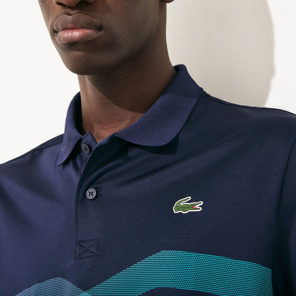 Mens SPORT Graphic Breathable Golf Polo Shirt Navy Blue Turquoise Blue