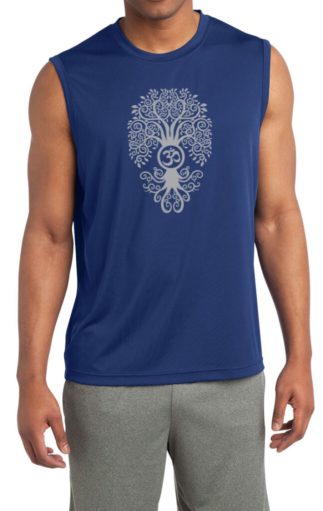 Mens Yoga Shirt Grey Bodhi Tree Sleeveless Moisture Wicking Tee Grey 