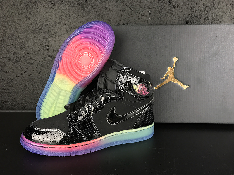 Nike Air Jordan I 1 Retro High Black Rainbow Women Basketball Shoes 