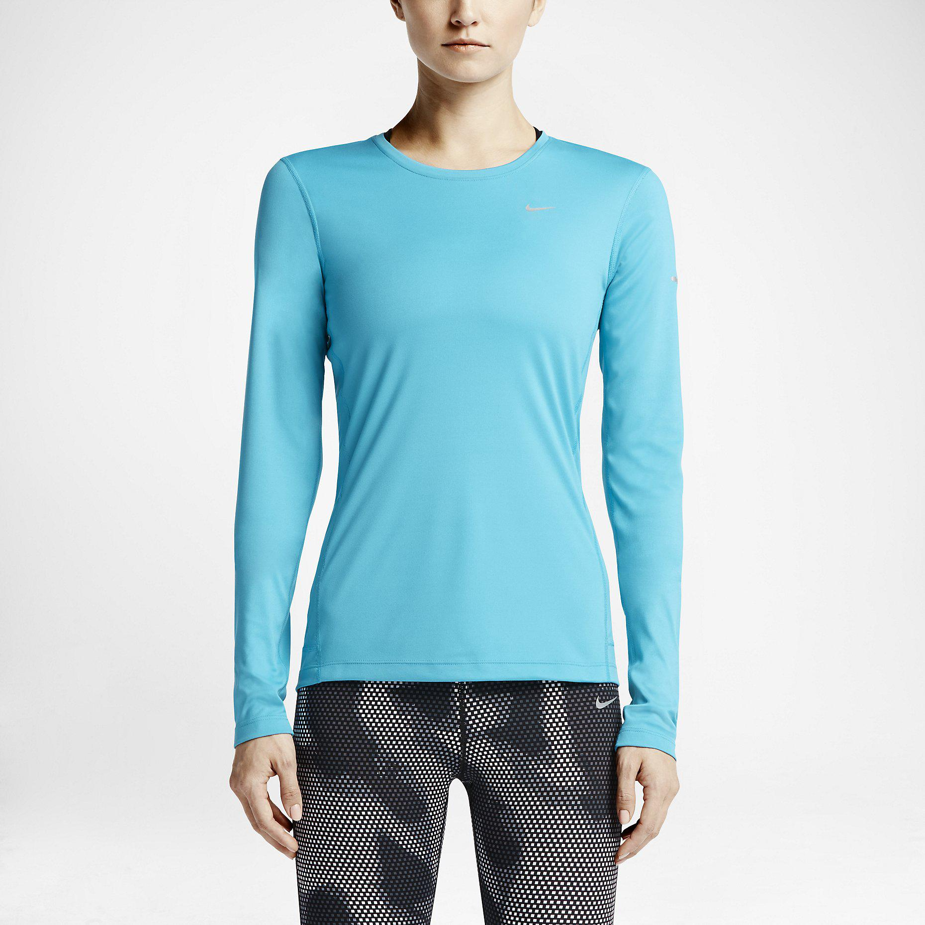Nike Womens Miler Long Sleeve Running Top Blue Silver Tennisnuts