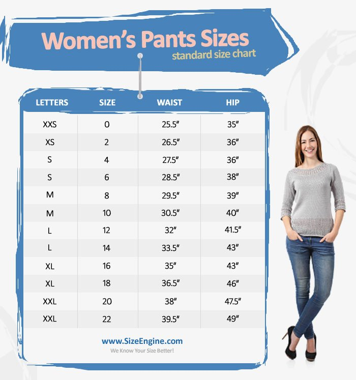 Ladies Pant Sizes Chart - Size-Chart.net
