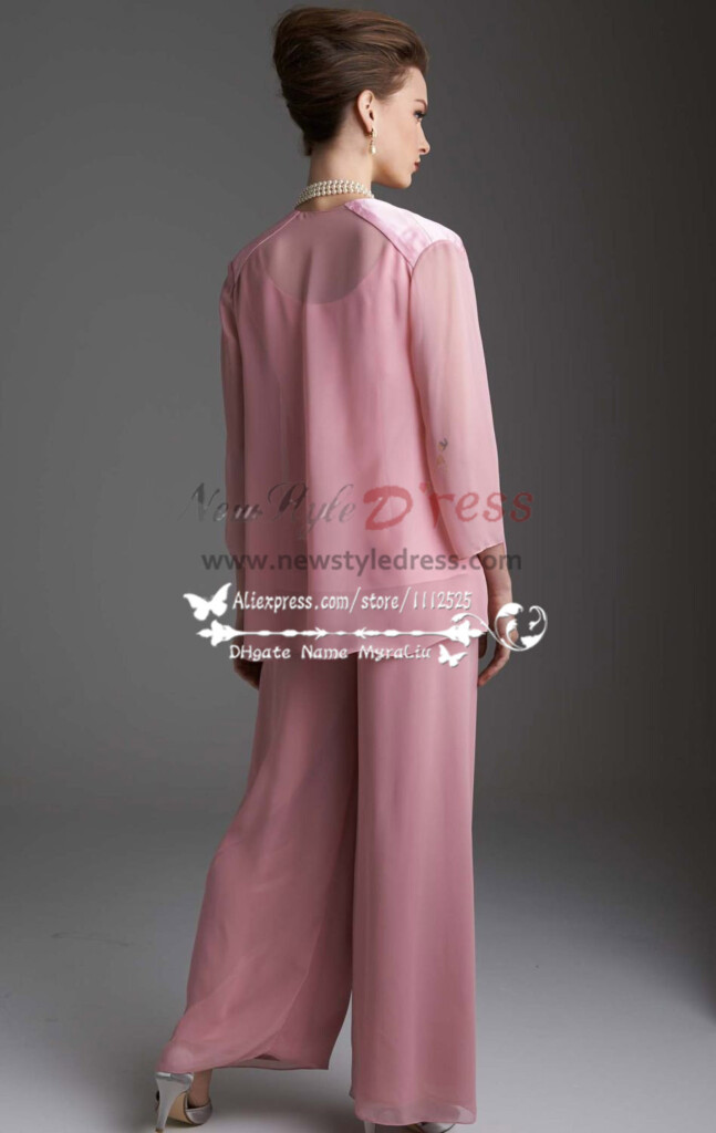Pink Chiffon Women s Outfits Lovely With Jacket Trouser Suit For 