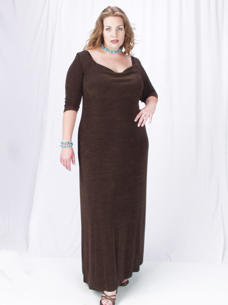 Plus Size Empire Evening Gown Long Sleeves Brown Slinky Sizes 14 24 