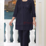 Plus Size Mother Of The Bride Pant Suit With Elastic Waist 3PC Trousers
