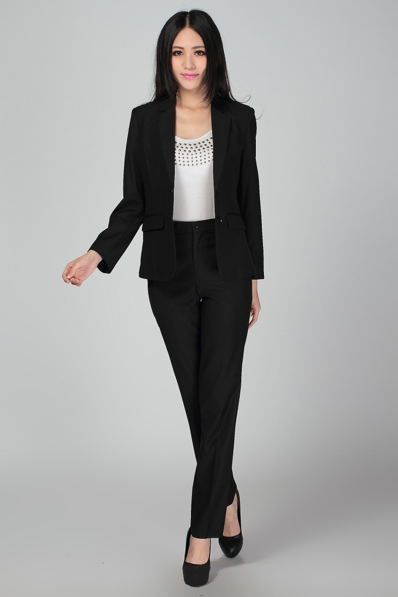 Plus Size S 3XL Women Wedding Black Pants Suits Work Wear Single