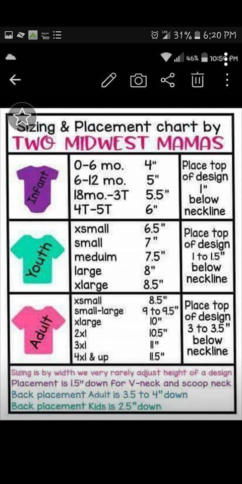 Shirt Placment Kids Shirts Design Size Chart For Kids Cricut Iron 