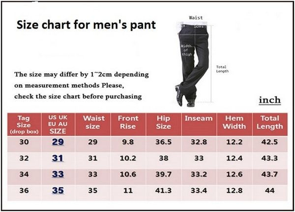 Size Chart For Men s Pant Mens Leather Pants Mens Pants Size Chart