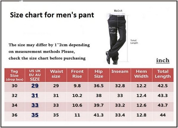 Size Chart For Men s Pant Mens Leather Pants Mens Pants Size Chart 