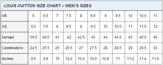 Size Chart Louis Vuitton Louis Vuitton Size Chart Louis