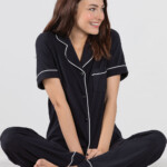 Solid Jersey Short Sleeve Boyfriend Pajamas Black In Cotton Pajamas