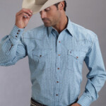 Stetson Men s Blue SMALL BOX POPLIN PRINT WESTERN SHIRT