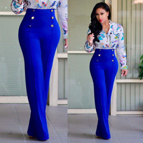 Women s Palazzo Flared Wide Leg Pants High Waist OL Ladies Career Long 