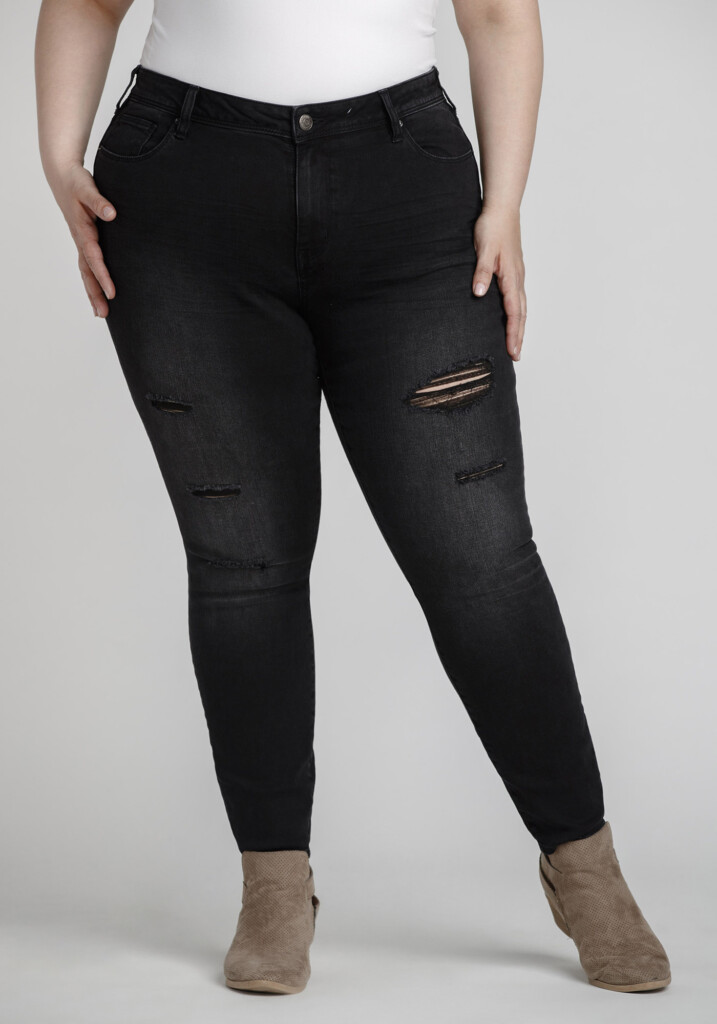 Women s Plus Size Black Distressed Skinny Jeans Warehouse One