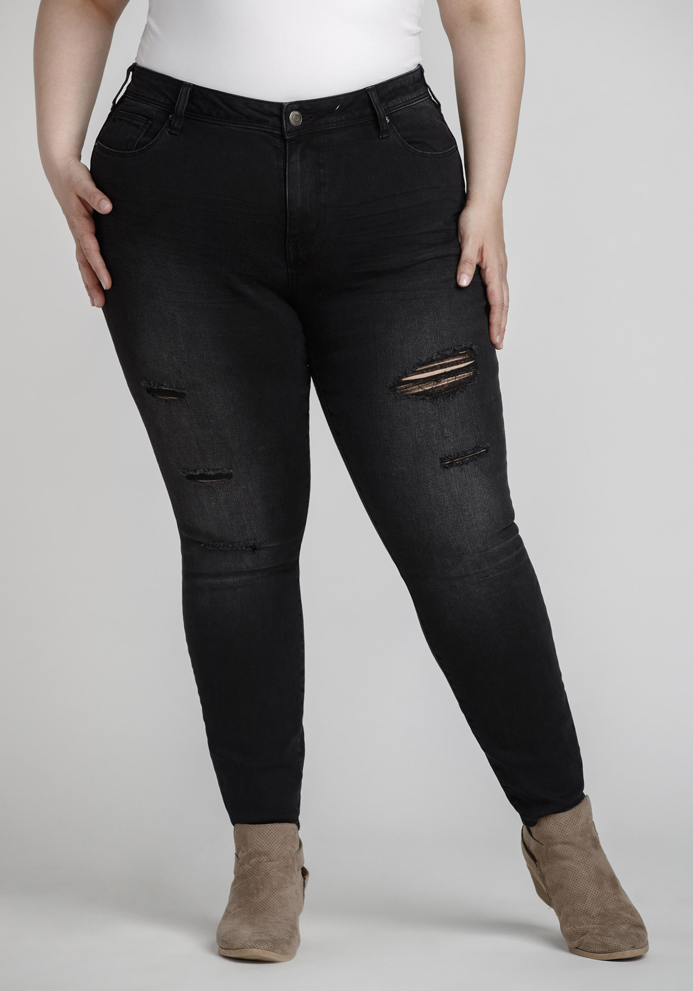 Women s Plus Size Black Distressed Skinny Jeans Warehouse One