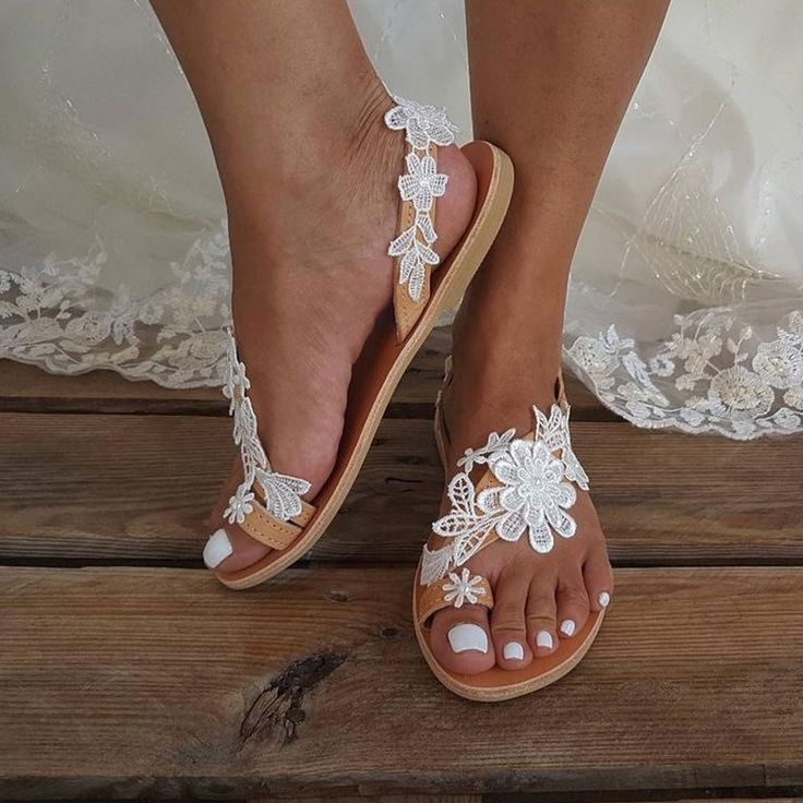 Women Wedding Lace Flower Flip flop Slip On Sandals Inspireyoos