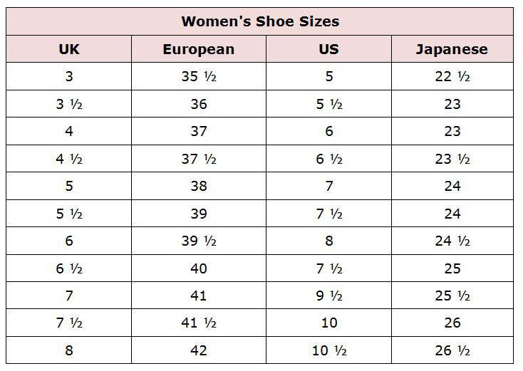Womens Shoe Sizing Chart Shoe Chart European Shoes Shoe Size